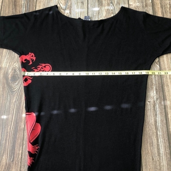 Moco Black Fireball Devil Graphic Tee Shirt Dress Bodycon Fitted - Picture 3 of 6